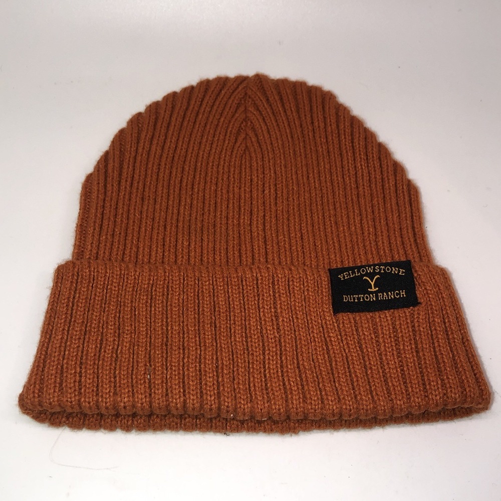 Yellowstone Woven Label Ribbed Cuff Beanie Orange Dutton Ranch